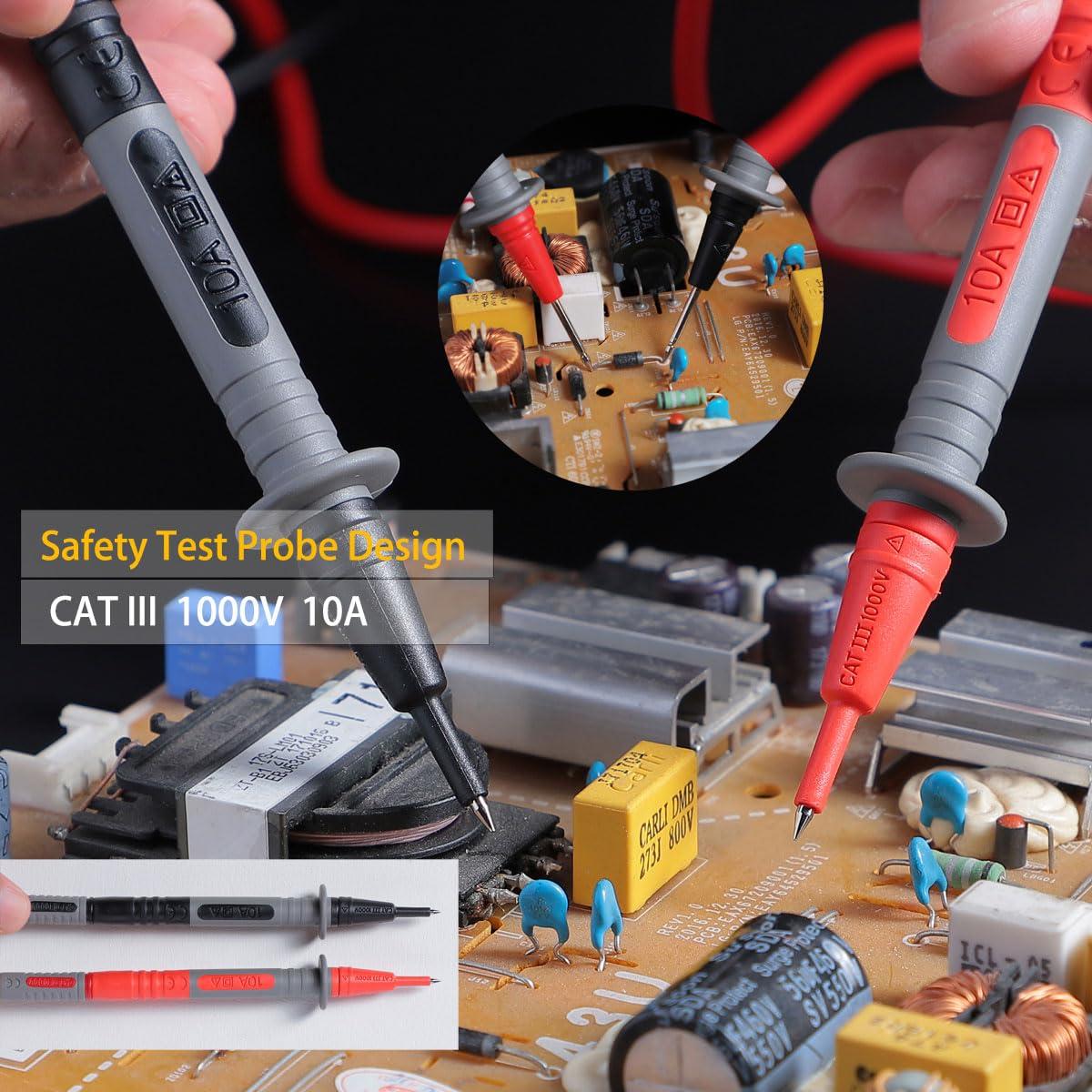 TKDMR 18Pcs Soft Silicone Electrician Test Leads Kit CAT III 1000V & CAT IV 600V with Alligator Clips and Needle Probe,5 Colors Jumper Wires