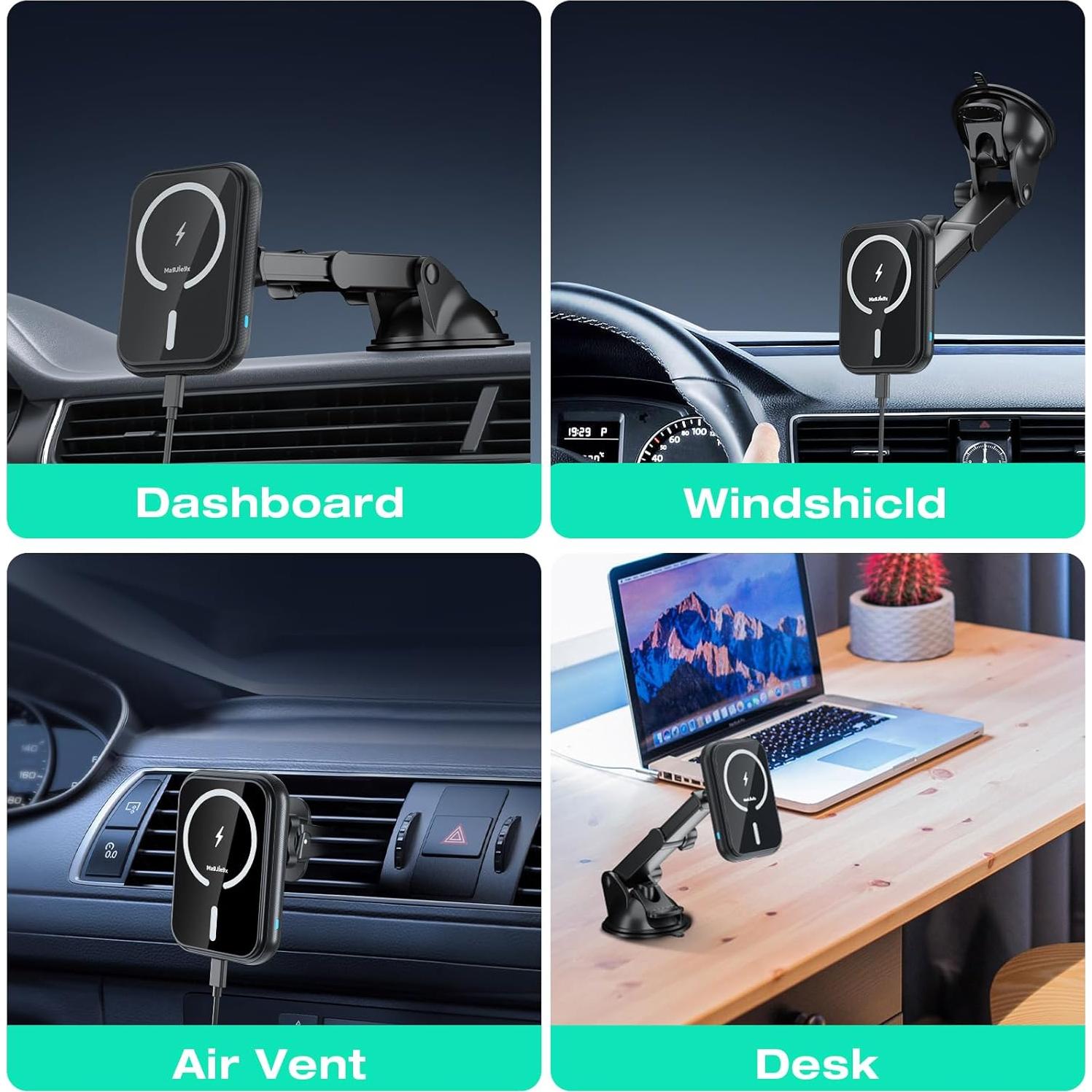 Soporte de Cargador Inalámbrico MagSafe 38W para Coche - Negro