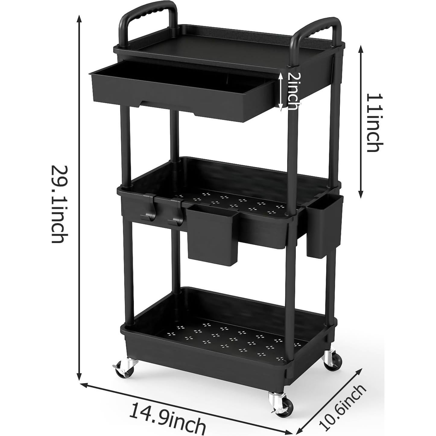 Carro Rodante de Almacenamiento LLMRR 3 Niveles Negro