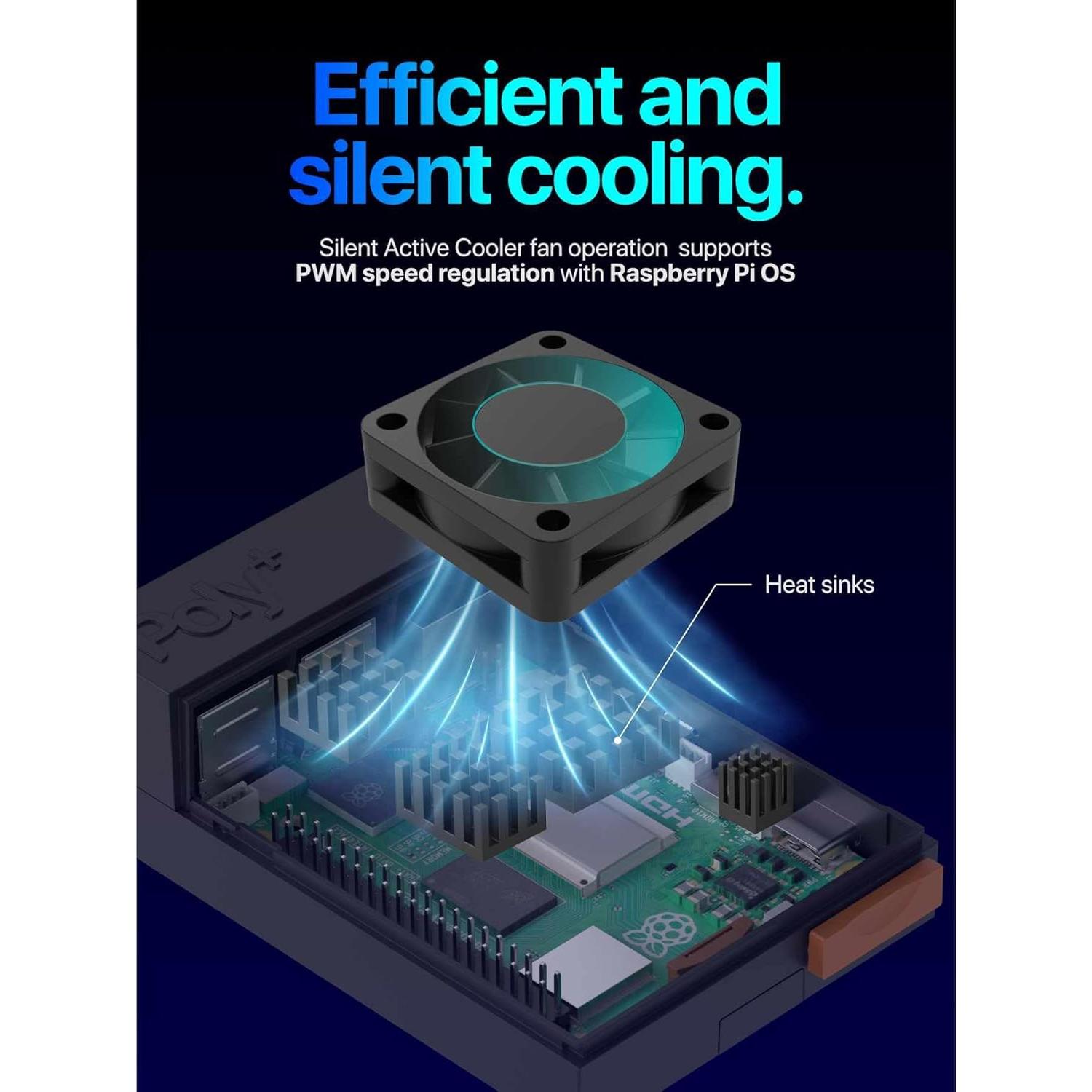 Caja ventilador ABS Argon Poly+ 5 para Raspberry Pi 5 Negro