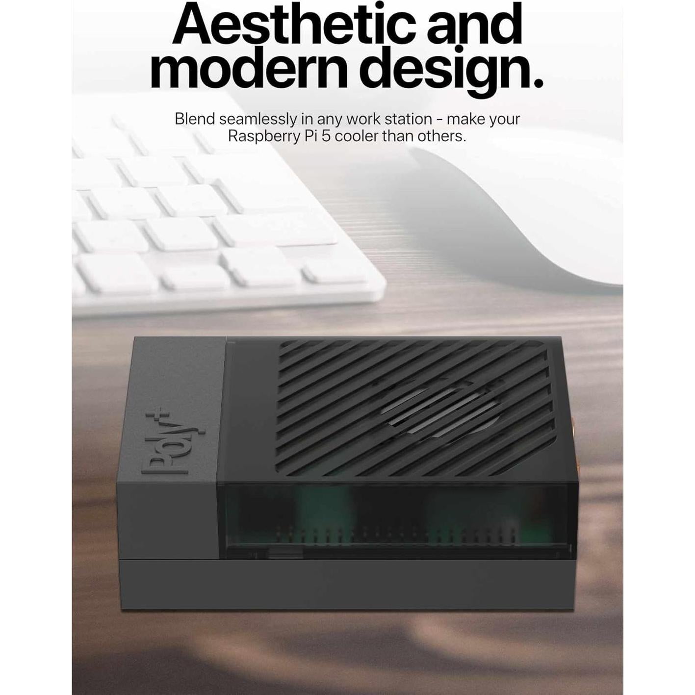 Caja ventilador ABS Argon Poly+ 5 para Raspberry Pi 5 Negro