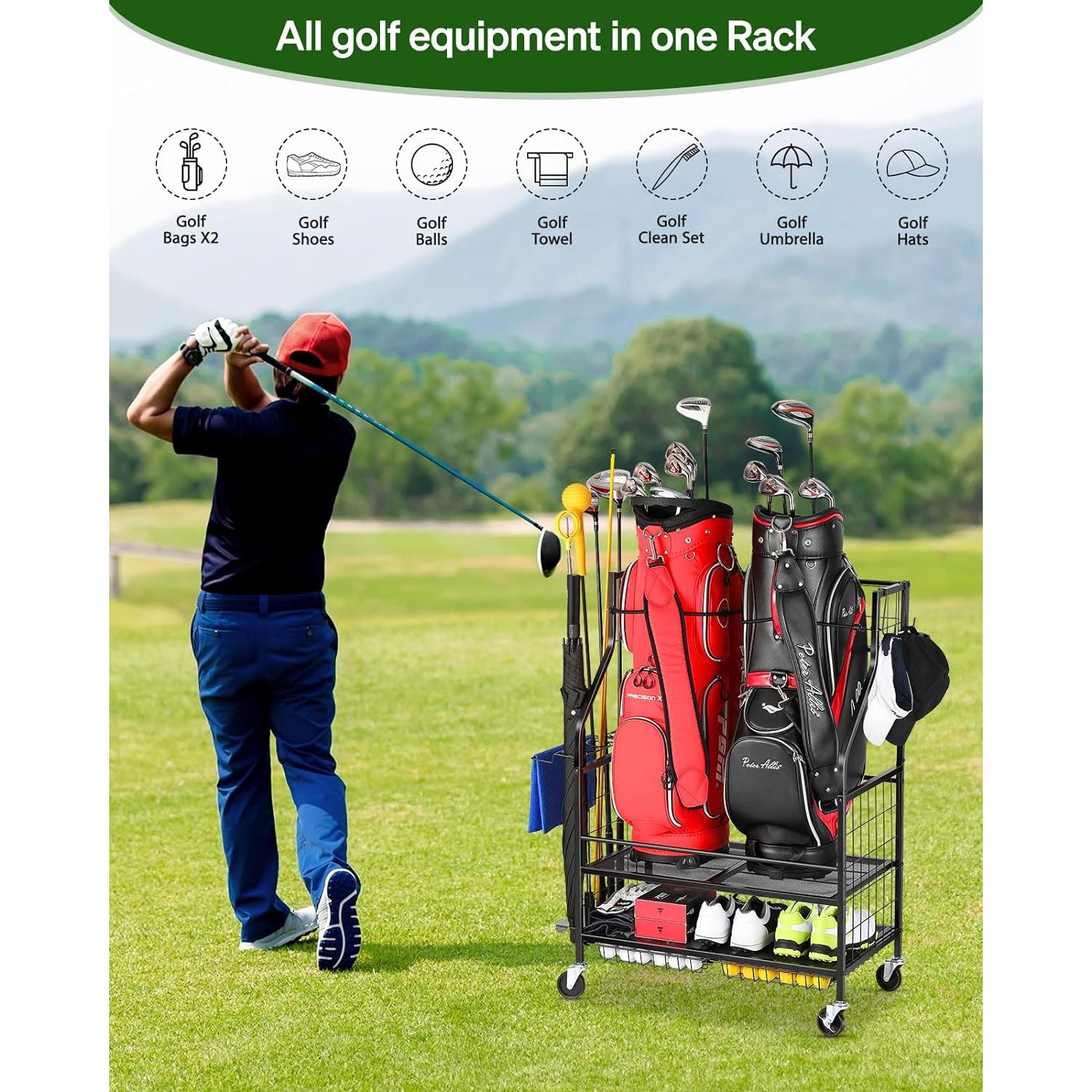 Organizador de Garaje FHXZH G4000 para 2 Bolsas de Golf