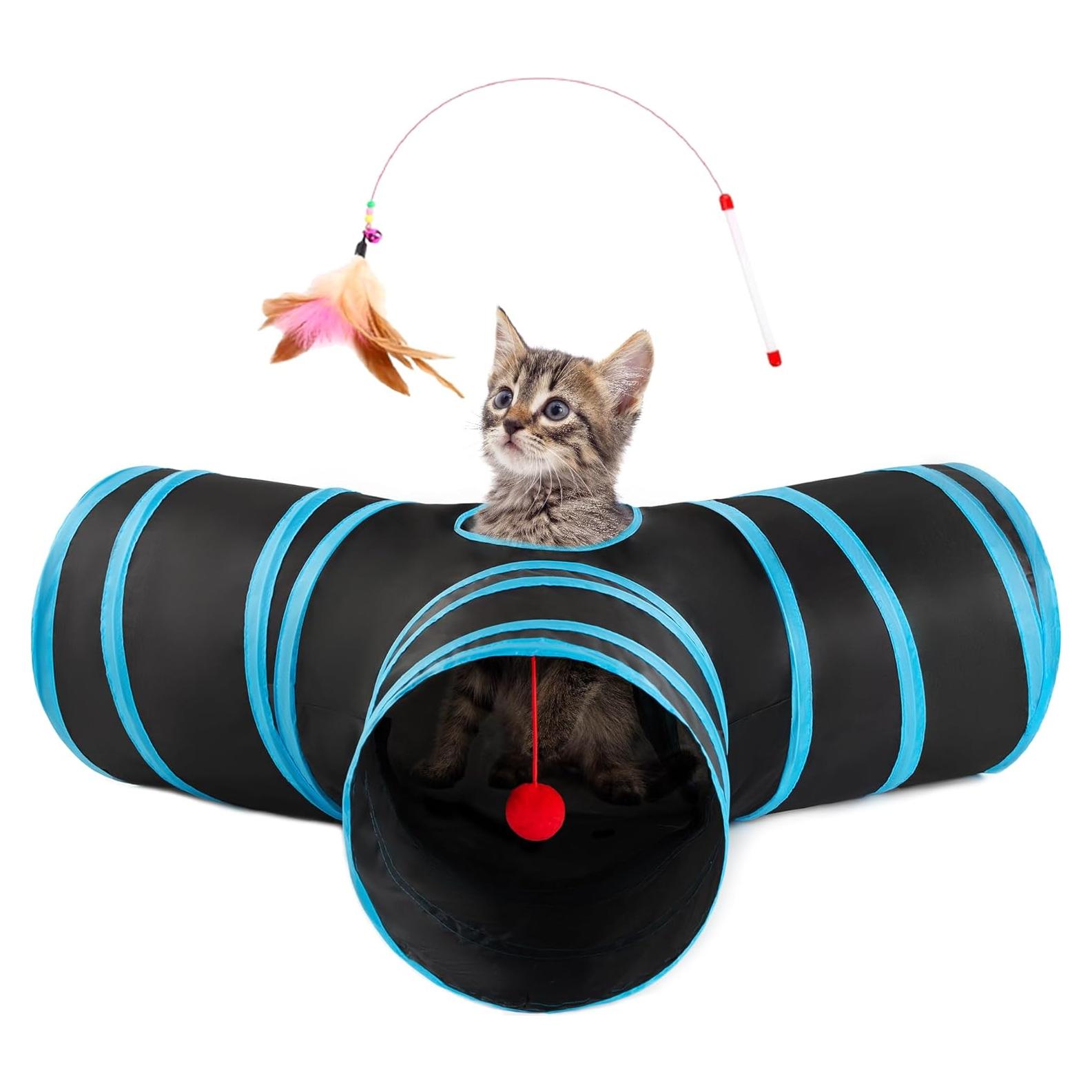 Túnel para Gatos Love's Cabin 3 Vías Plegable Azul