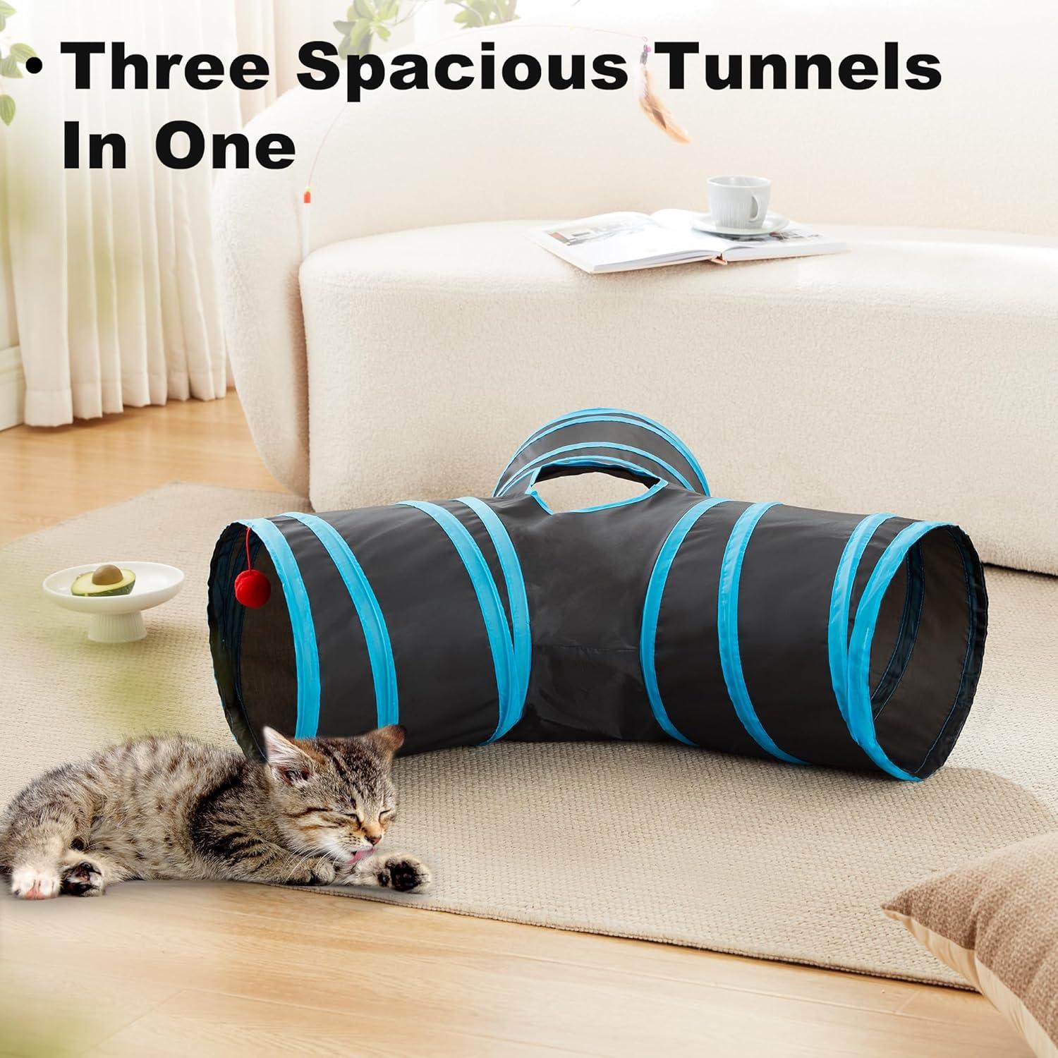 Túnel para Gatos Love's Cabin 3 Vías Plegable Azul