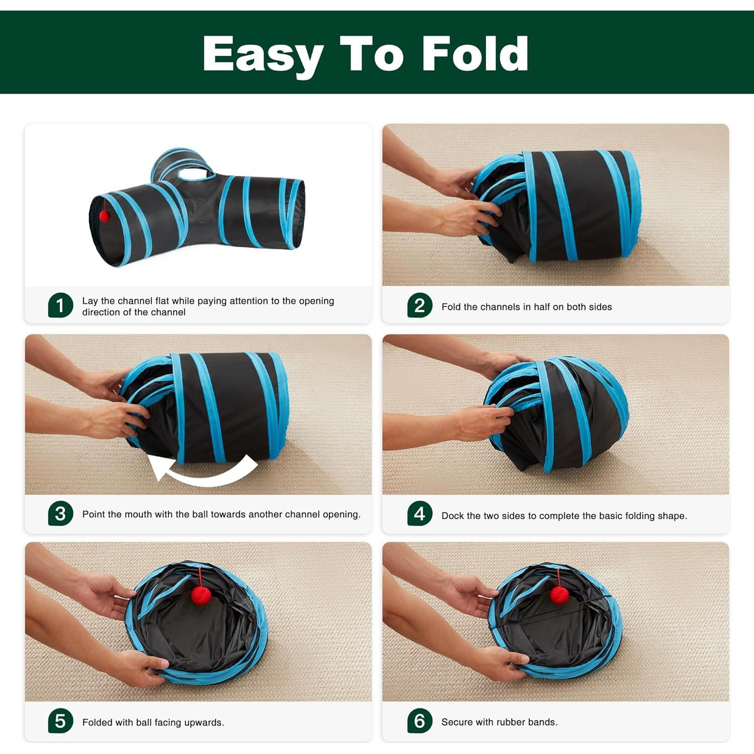 Túnel para Gatos Love's Cabin 3 Vías Plegable Azul