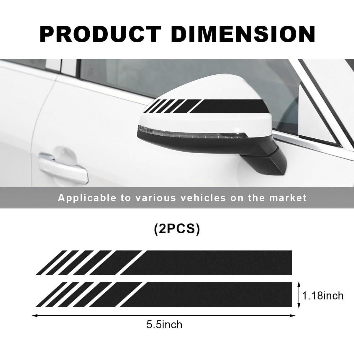 2 PCS Car Rear View Mirror Stickers, Waterproof Anti-Collision Striped Vehicle Mirror Warning Stripes, Exterior Accessories Rear View Mirror Stickers Universal for Cars (Black)
