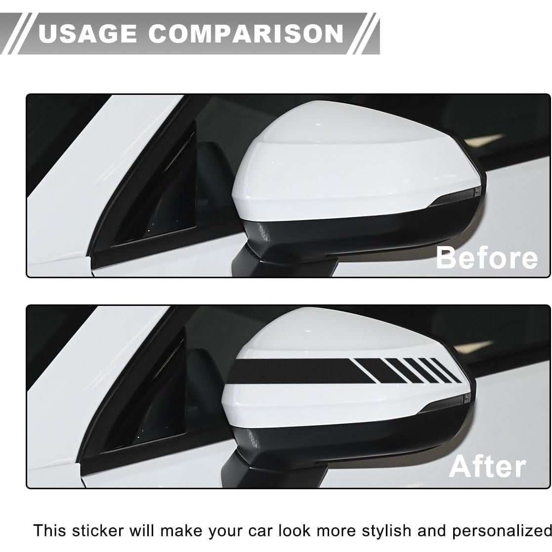 2 PCS Car Rear View Mirror Stickers, Waterproof Anti-Collision Striped Vehicle Mirror Warning Stripes, Exterior Accessories Rear View Mirror Stickers Universal for Cars (Black)