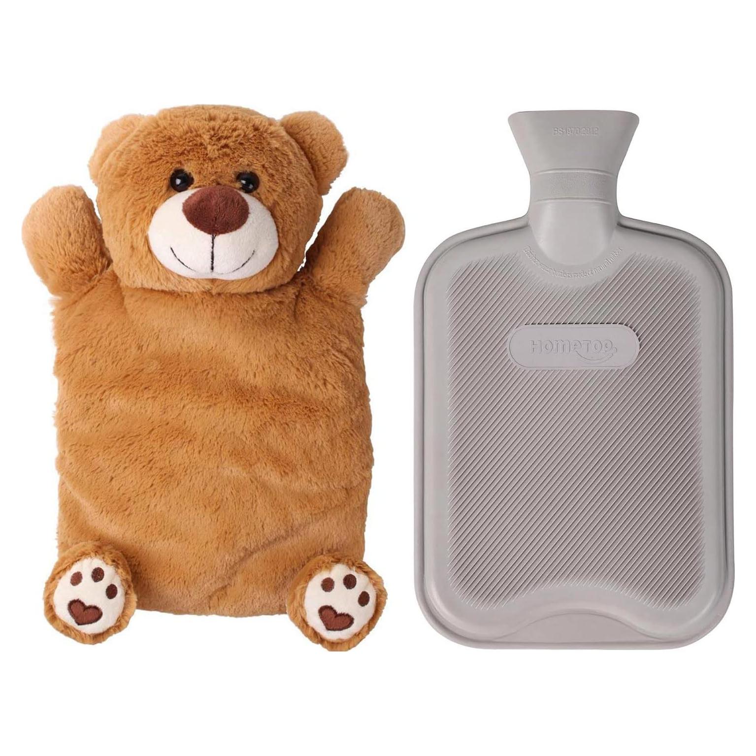 Botella de Agua Caliente 2L HomeTop con Funda de Peluche Gris