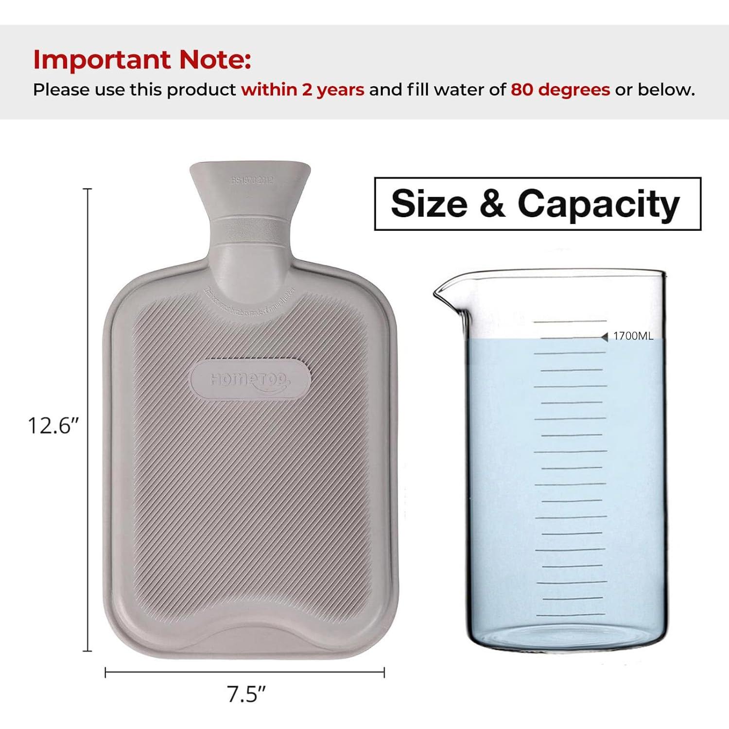 Botella de Agua Caliente 2L HomeTop con Funda de Peluche Gris