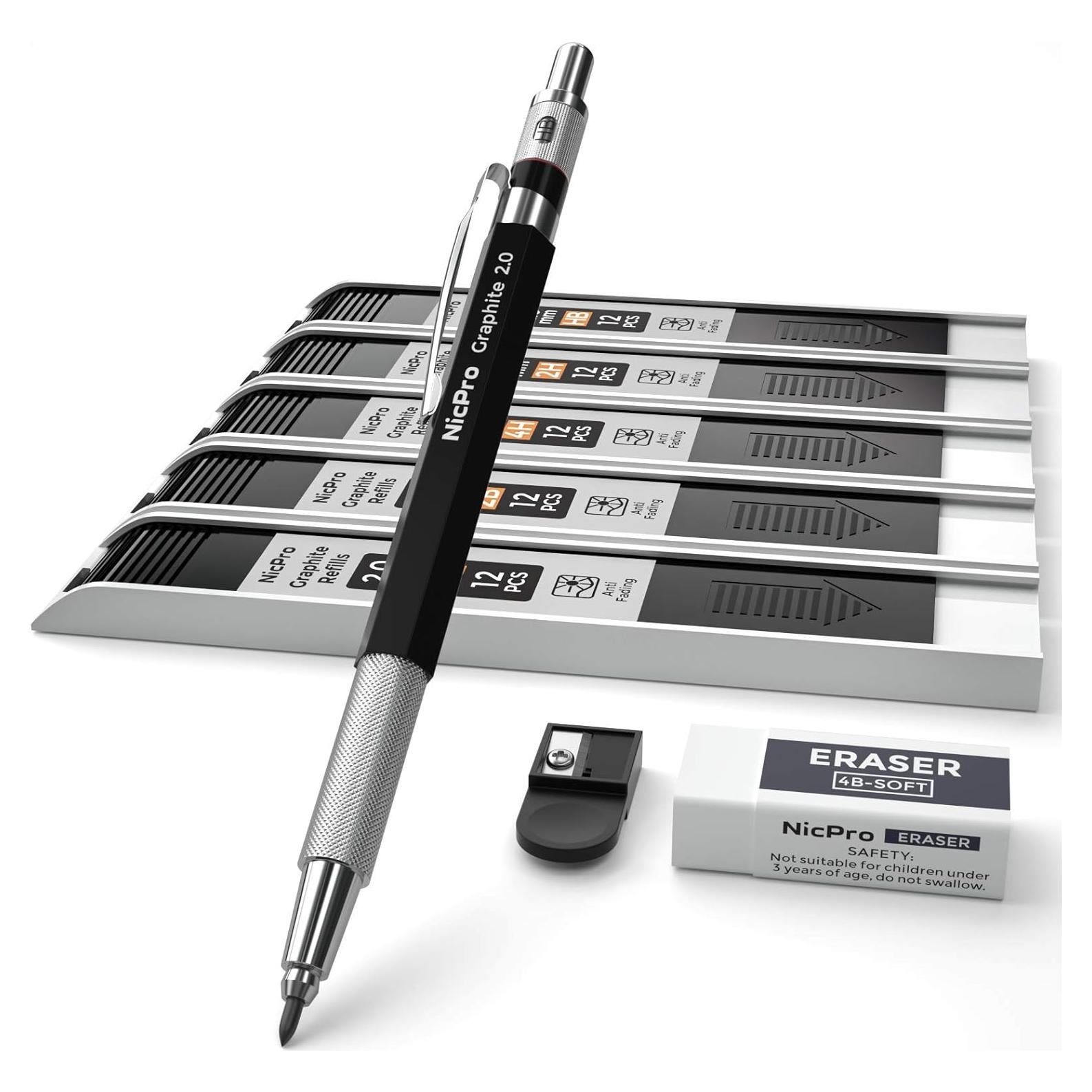 Juego de Lápices Mecánicos Nicpro 2.0 mm con Recargas