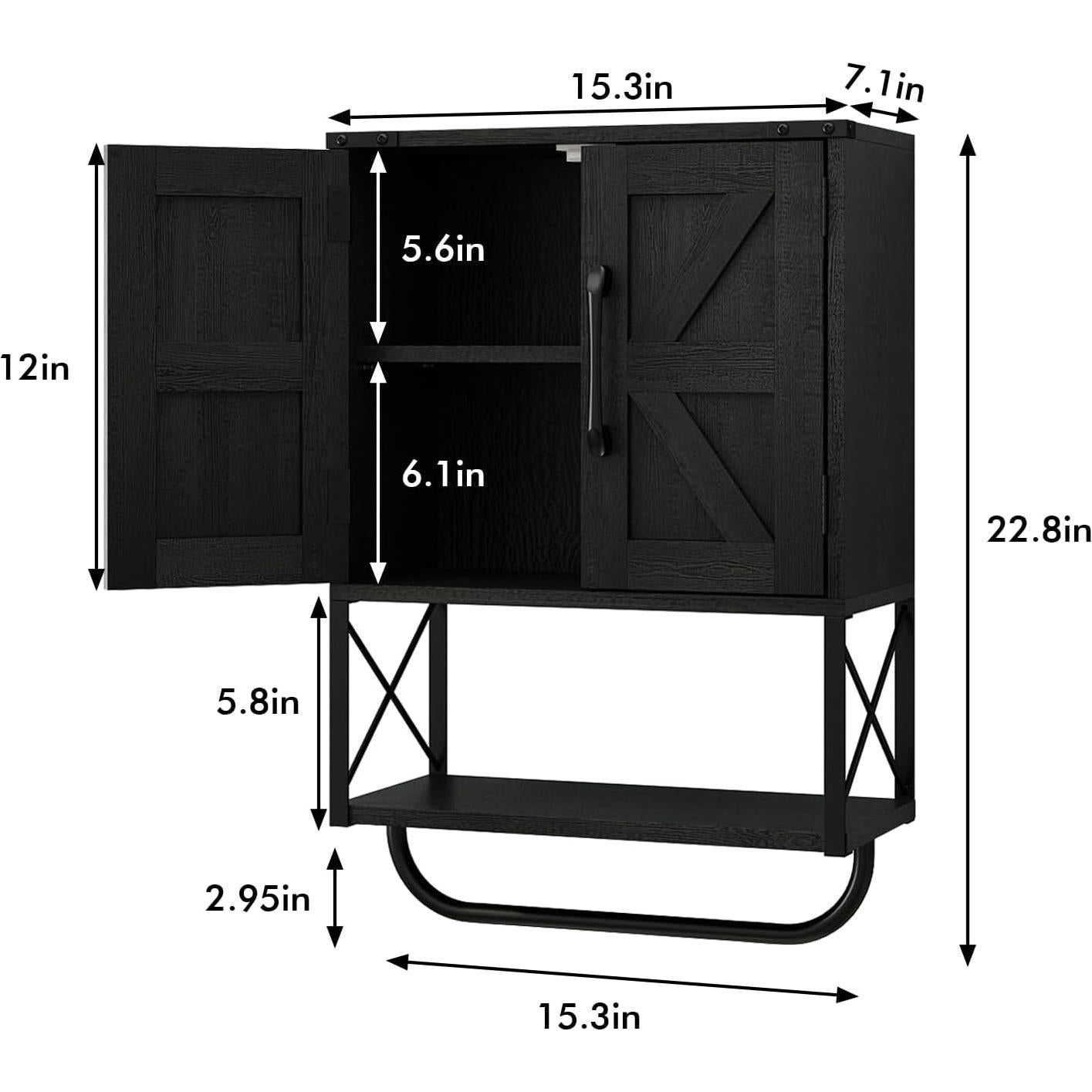 Gabinete de Medicina RUSTOWN Negro 3 Niveles Ajustable