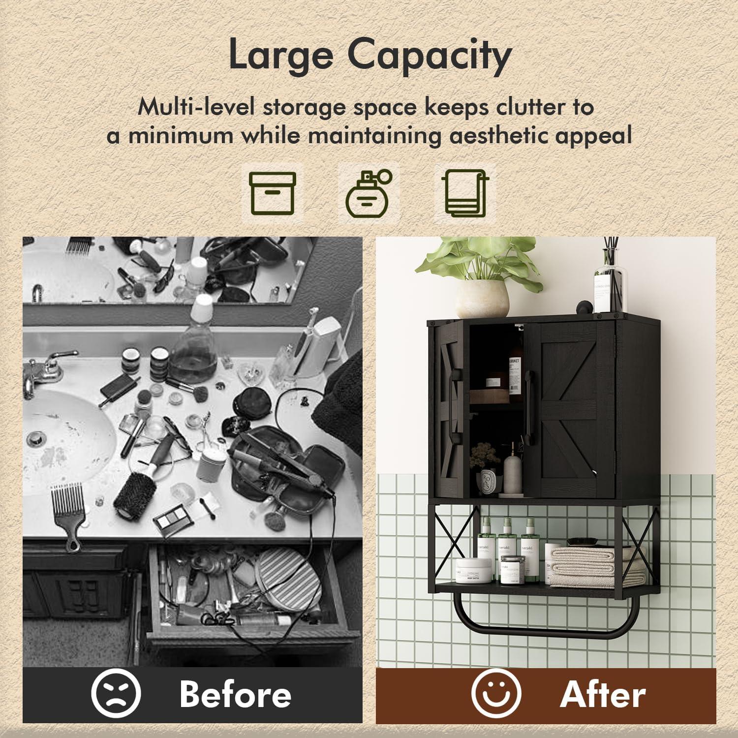 Gabinete de Medicina RUSTOWN Negro 3 Niveles Ajustable