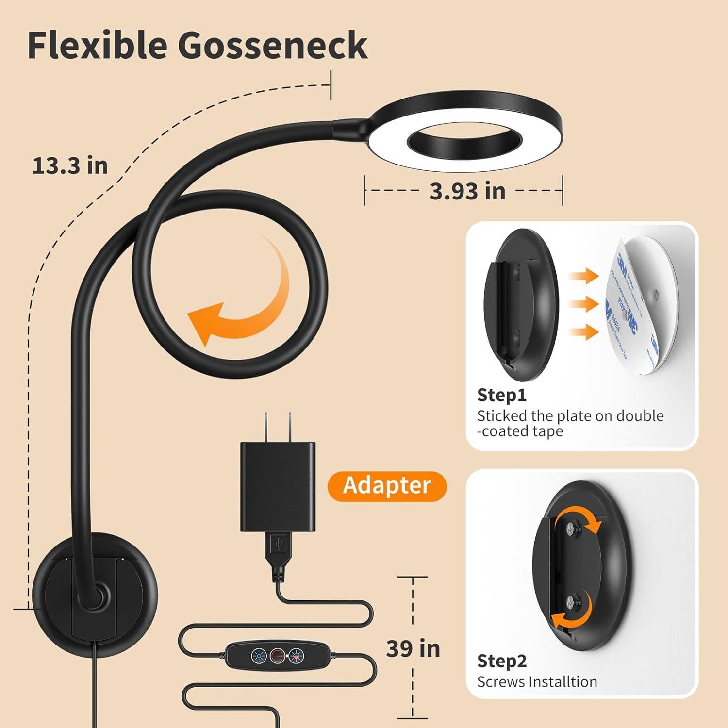 Lámpara de Pared LED Kaulsoue KX10, Luz de Lectura Ajustable