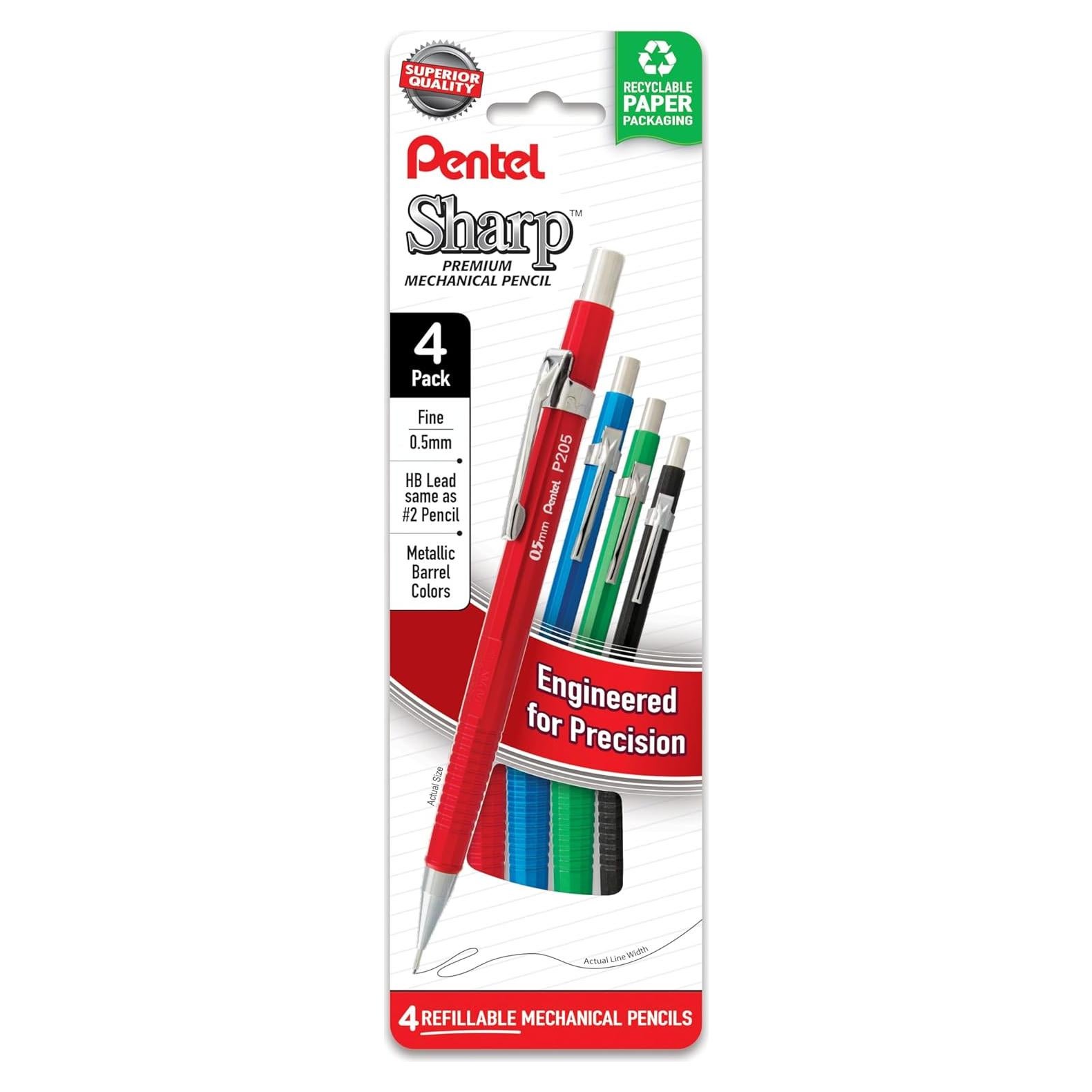 Lápiz Mecánico Pentel Sharp 0.5mm Paquete de 4 Colores