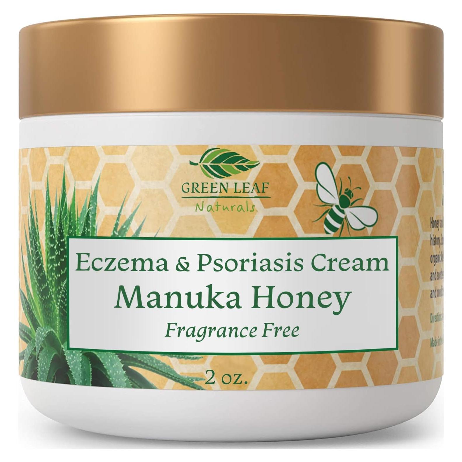 Manuka Honey Eczema Cream Moisturizing Lotion Fragrance Free For Psoriasis Relief - Itchy, Dry Skin Rash Ointment - Skin Soothing Moisturizer - Body & Face Cream - Kids & Adults 2oz