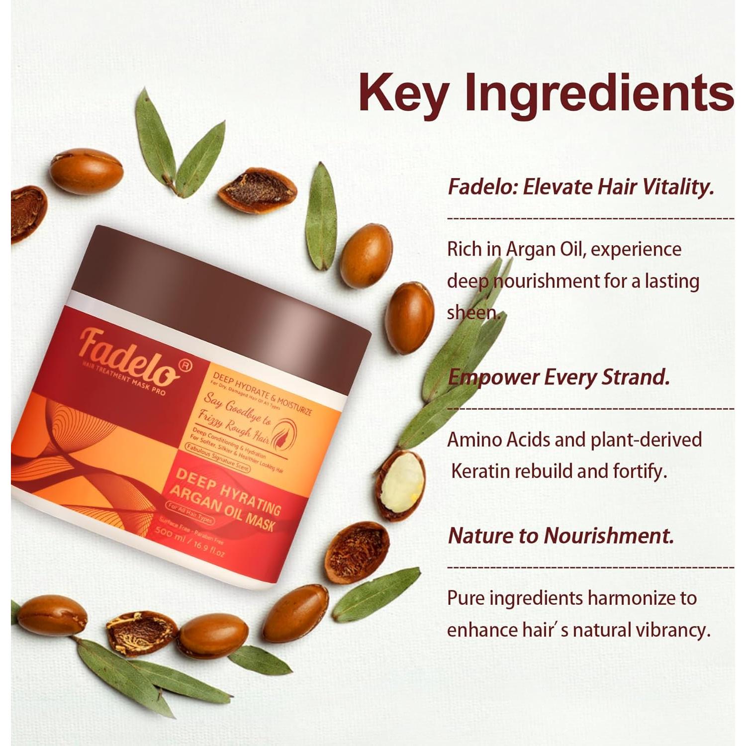 Mascarilla Hidratante Fadelo 500 ml - Queratina y Aceite de Argán