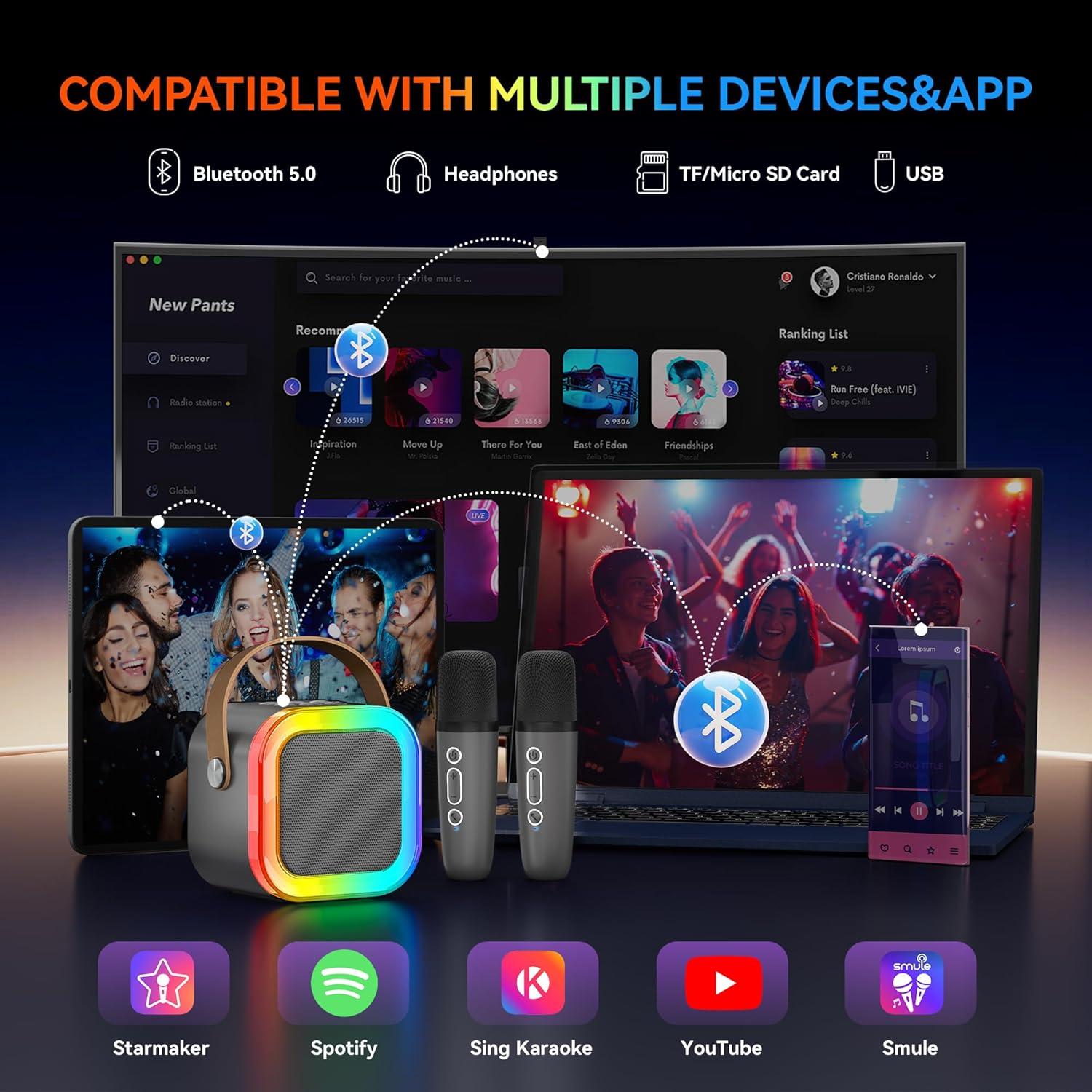 Máquina de Karaoke Peski K-51 Mini Bluetooth 2 Micrófonos