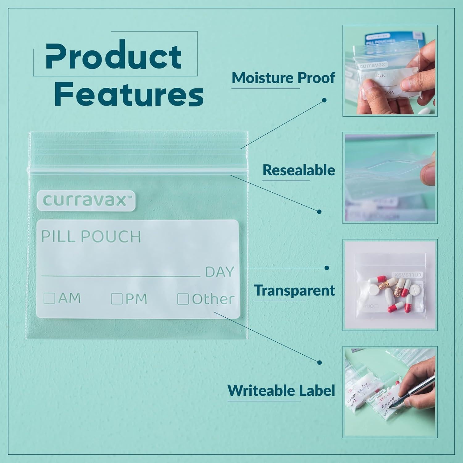 Paquete de 500 bolsas para pastillas Curravax 7,62x6,99cm