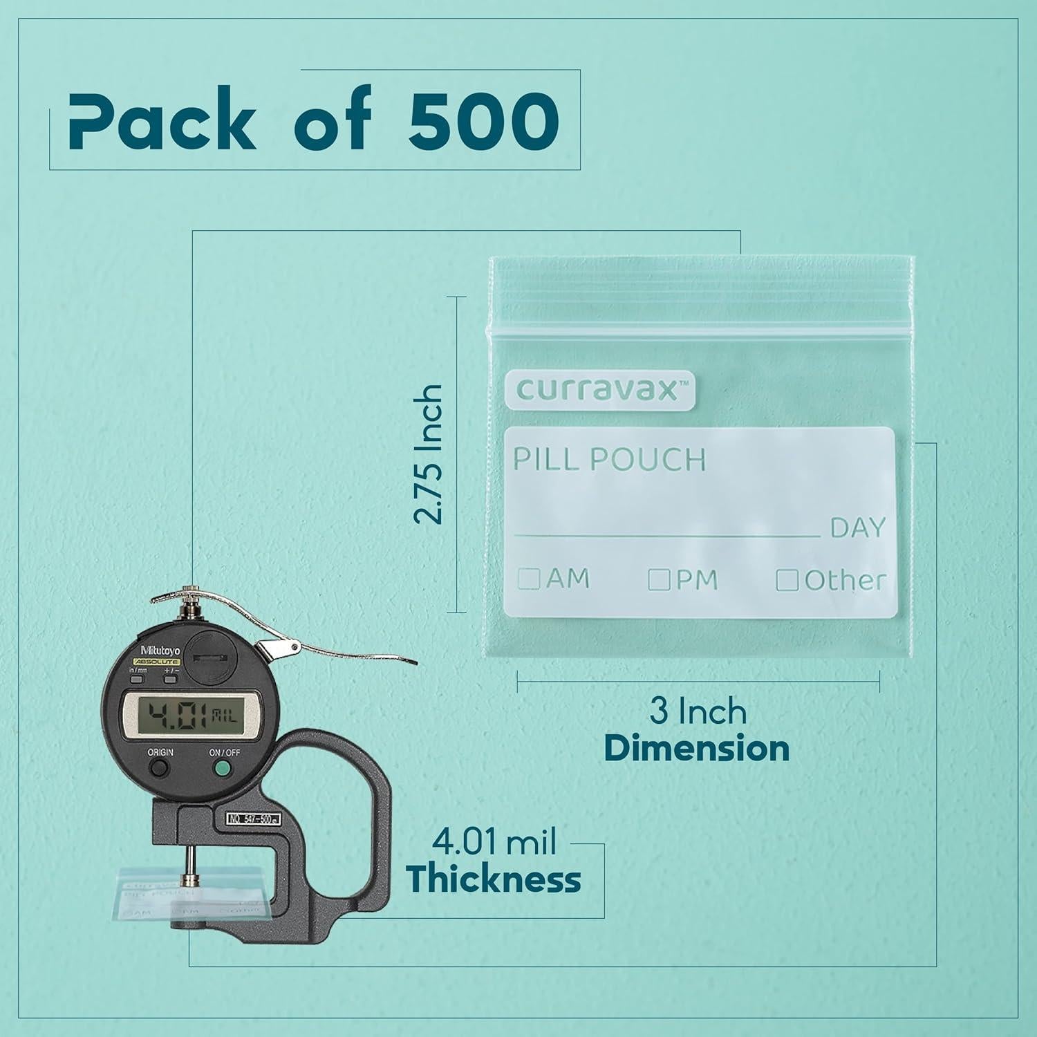 Paquete de 500 bolsas para pastillas Curravax 7,62x6,99cm