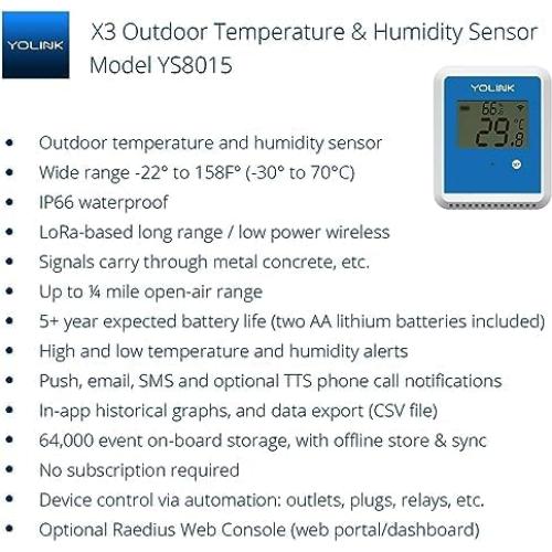 YoLink X3 Higrómetro y Termómetro con Hub Celular 4G LTE