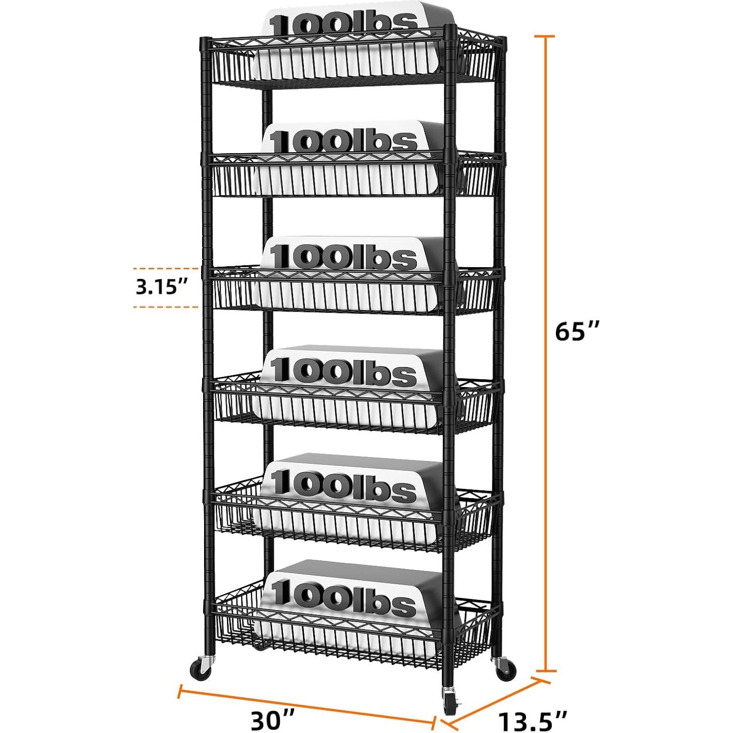 Estante de Almacenamiento SINGAYE 6 Niveles Negro Ajustable