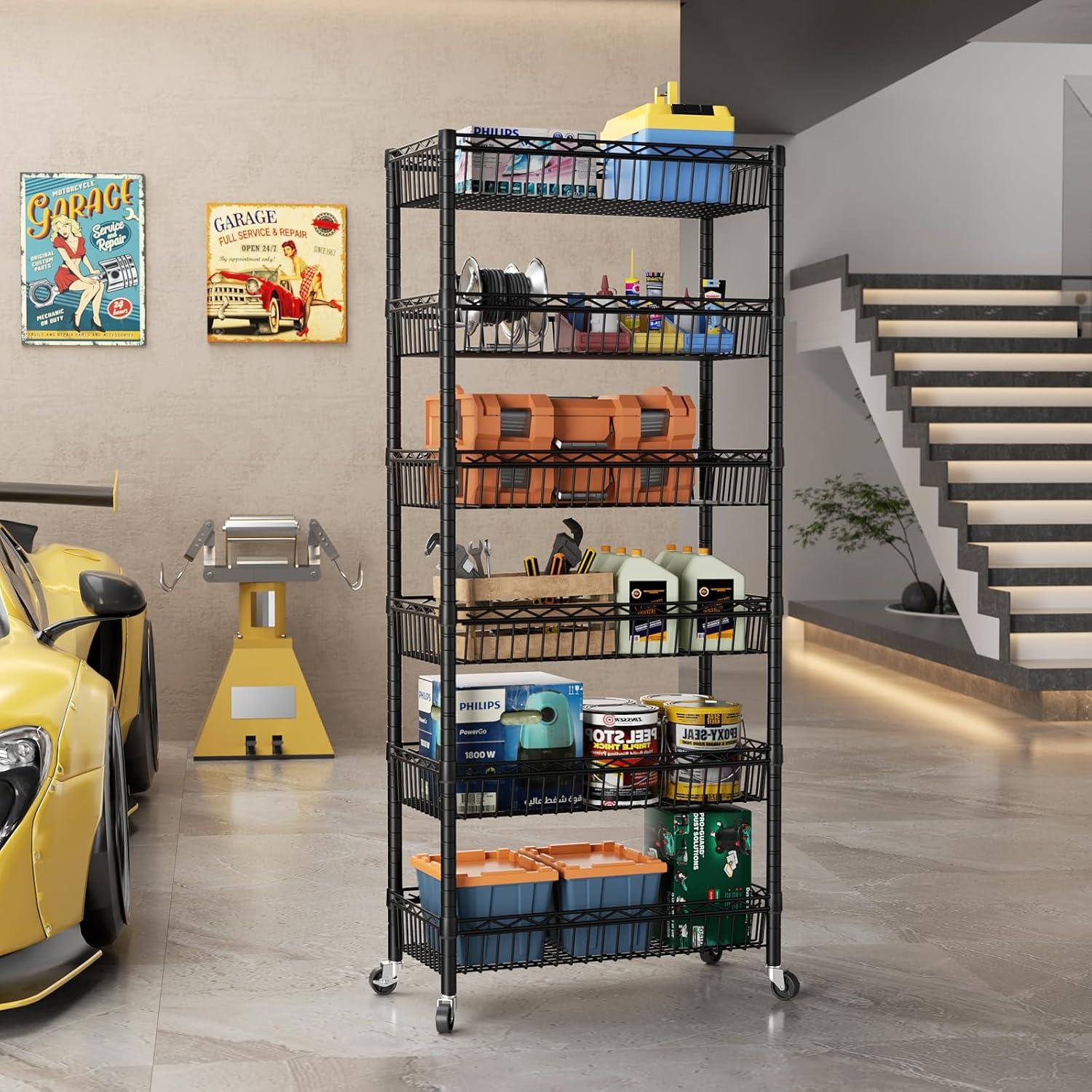 Estante de Almacenamiento SINGAYE 6 Niveles Negro Ajustable