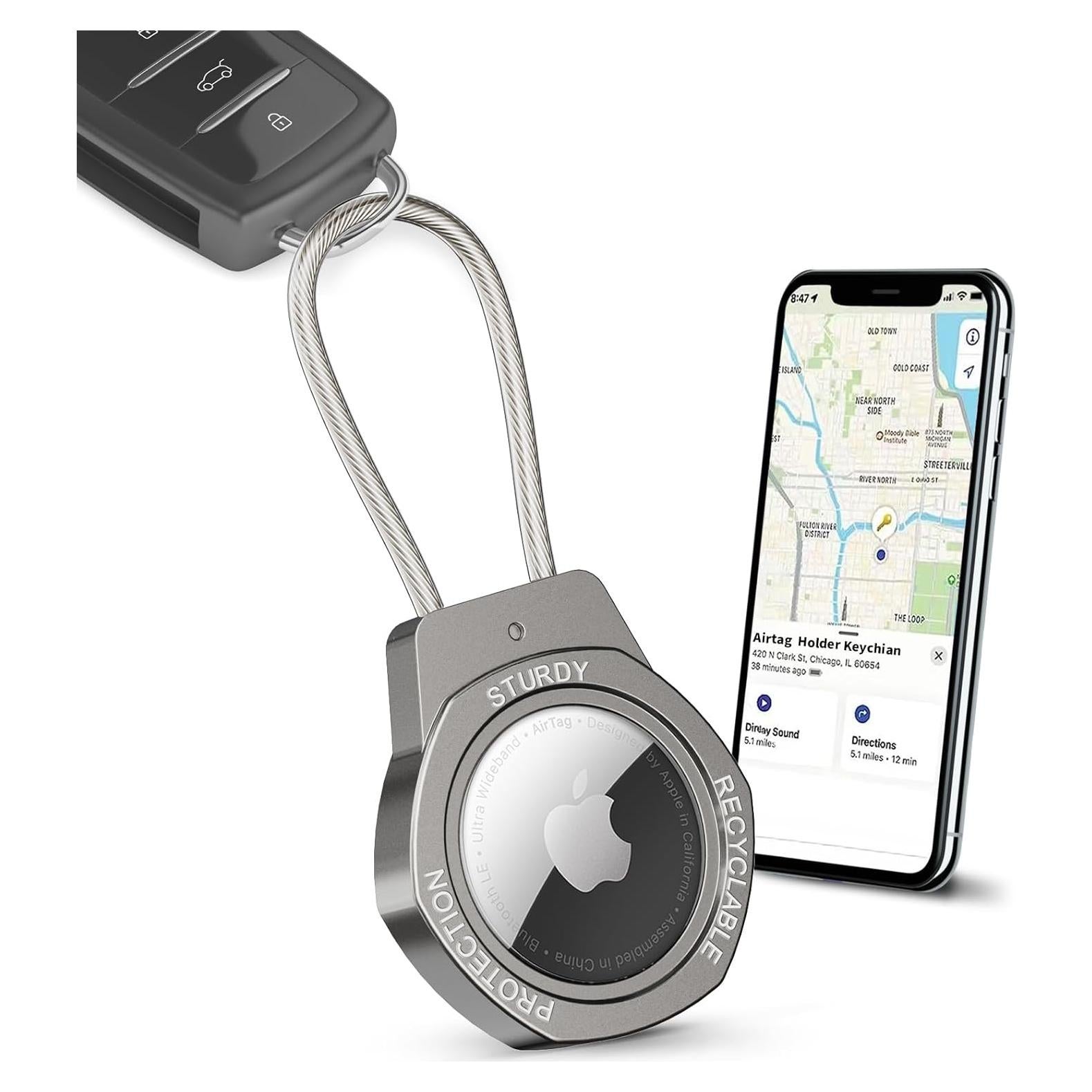 Airtag Keychain Holder Aluminum-Compatible with Apple AirTag Tracker,with Keychain Airtag Holder for Case，Suitable for Luggage, Keys, Backpacks, Pets, etc.(Coffee)