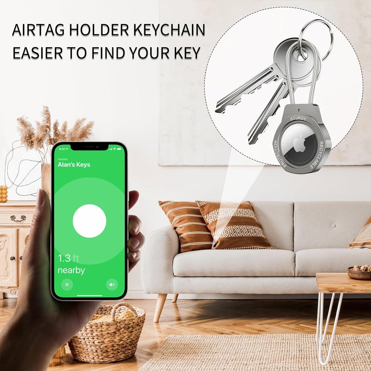 Airtag Keychain Holder Aluminum-Compatible with Apple AirTag Tracker,with Keychain Airtag Holder for Case，Suitable for Luggage, Keys, Backpacks, Pets, etc.(Coffee)