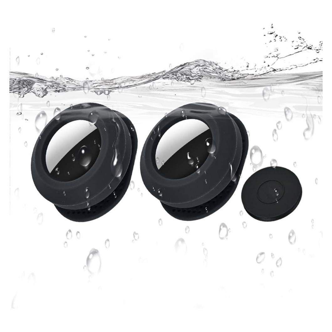 AirTag Dust-Proof Protective Case Waterproof Silicon Cover for AirTag Tracking Device Secure Sticker for Valuables Remote Controls Phones GPS Item Finders Accessories (2 Pcs Black)