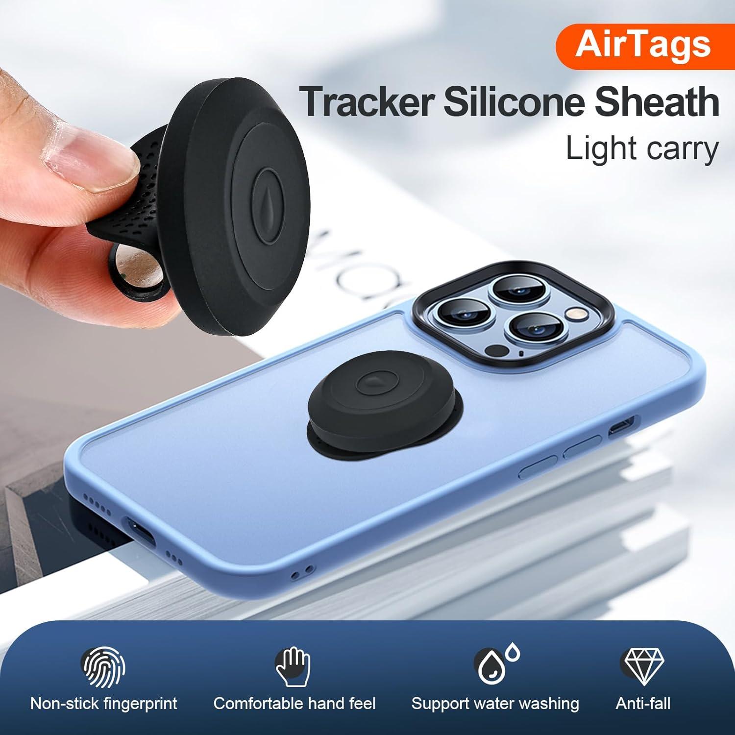 AirTag Dust-Proof Protective Case Waterproof Silicon Cover for AirTag Tracking Device Secure Sticker for Valuables Remote Controls Phones GPS Item Finders Accessories (2 Pcs Black)