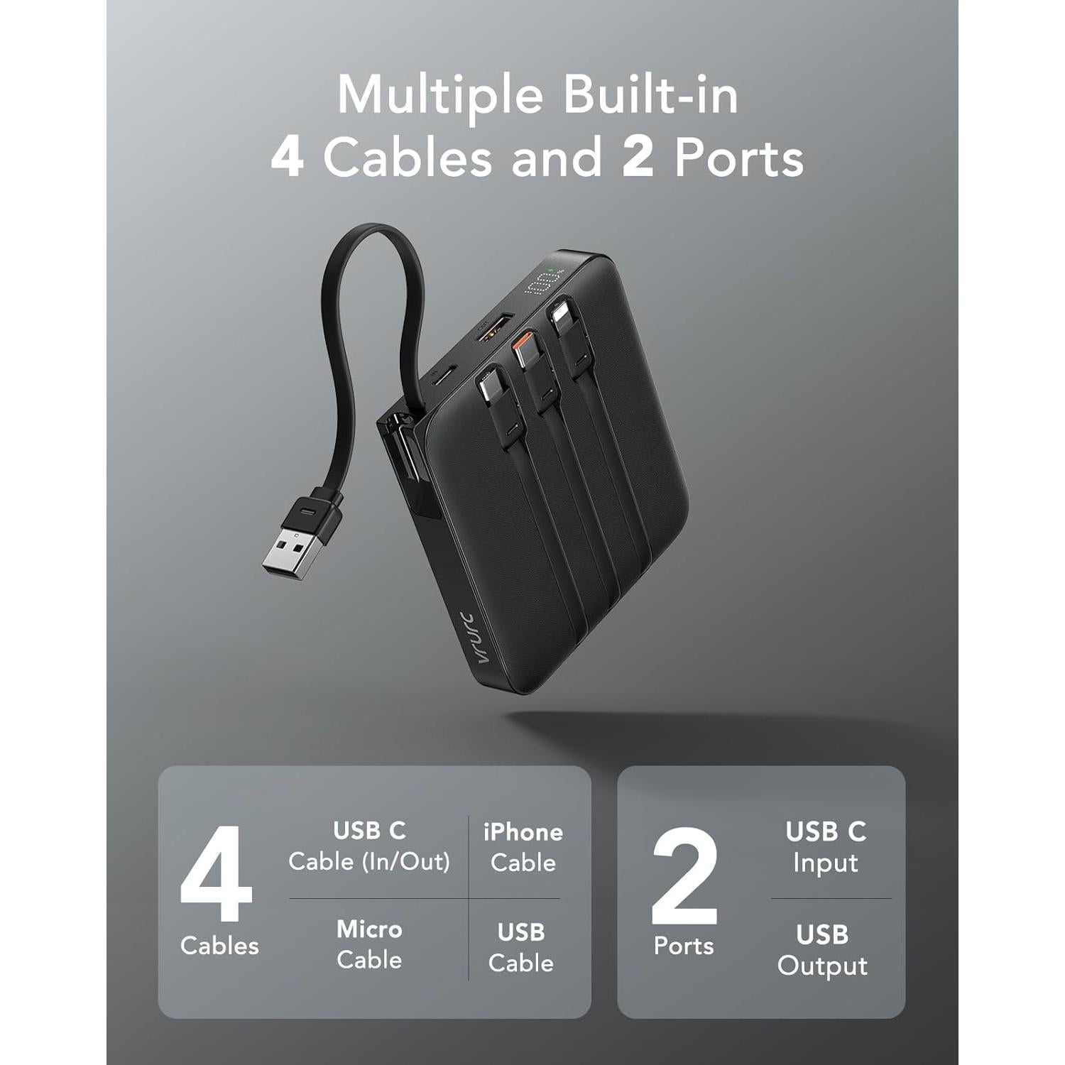 Cargador Portátil VRURC 20000mAh Carga Rápida 22.5W Negro