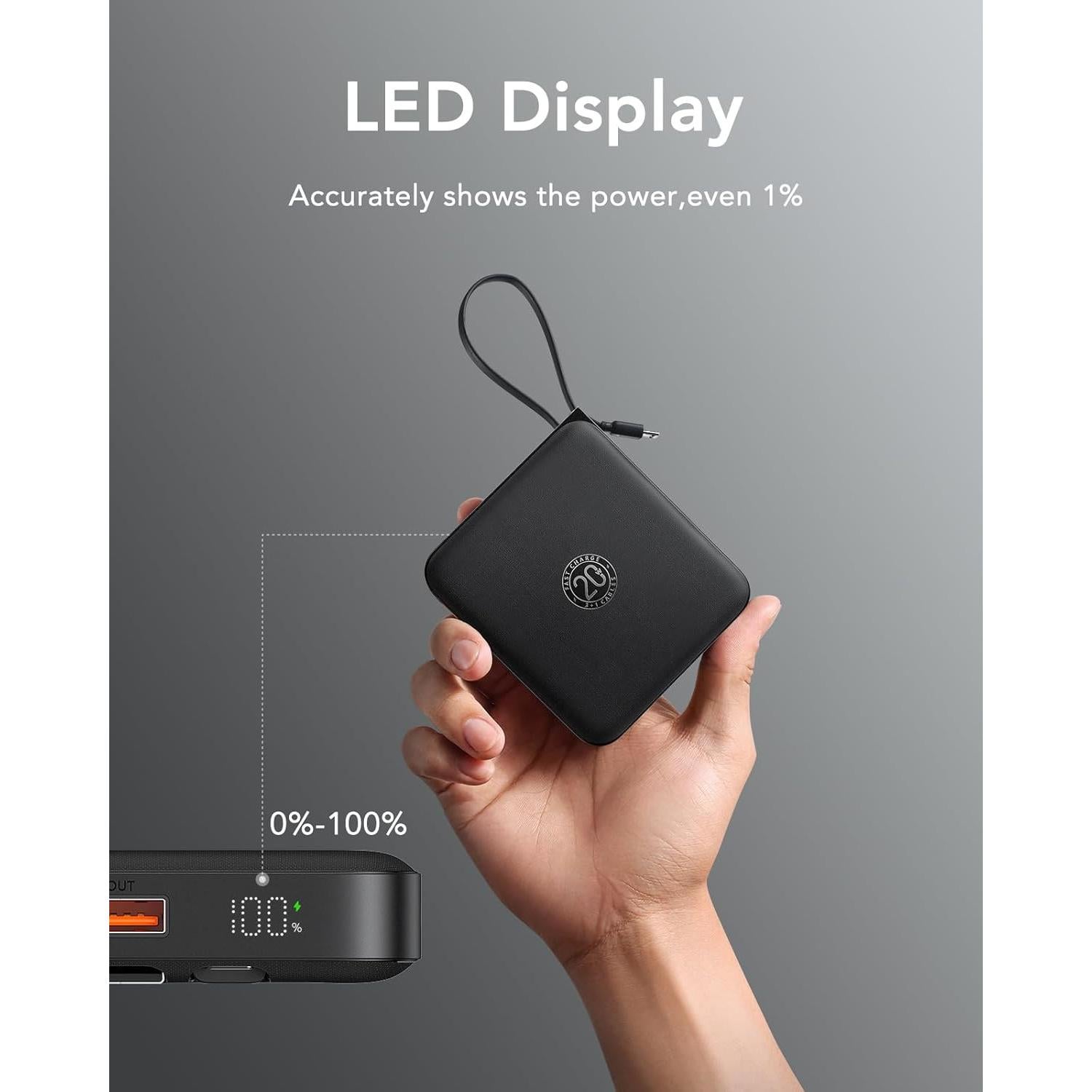 Cargador Portátil VRURC 20000mAh Carga Rápida 22.5W Negro