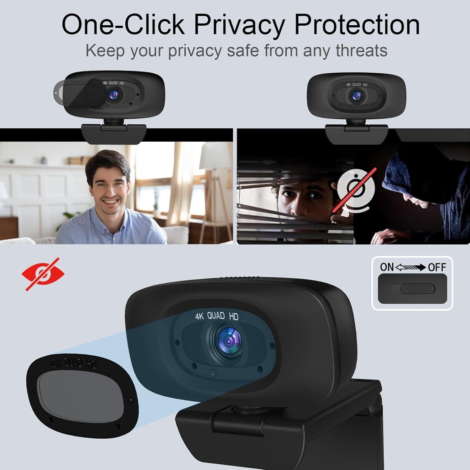 Cámara Web 4K Combess con Micrófono y Cubierta Privacidad