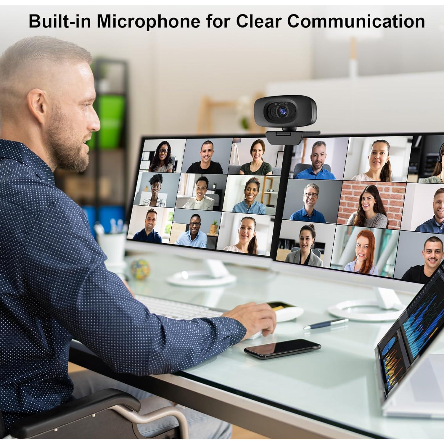 Cámara Web 4K Combess con Micrófono y Cubierta Privacidad