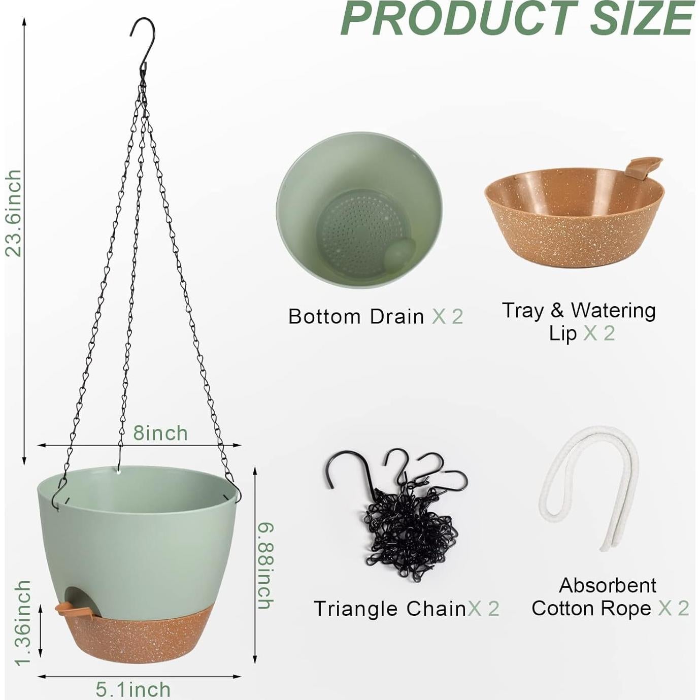 Macetas Colgantes Vanslogreen 20 cm Autorriego Verde 2 Pzas