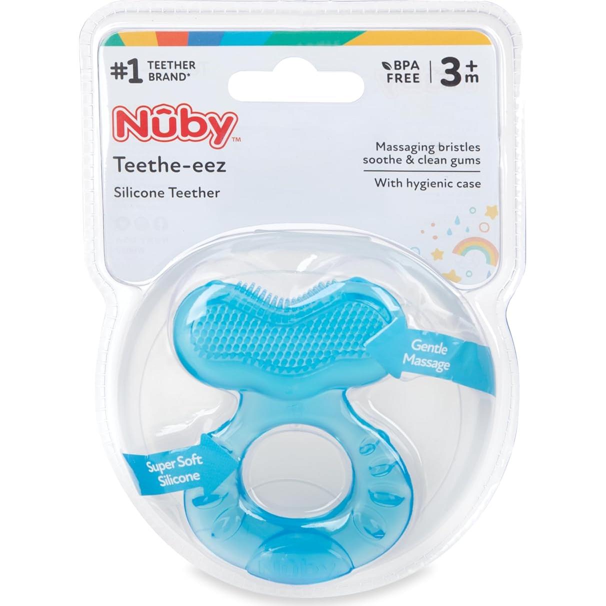 Mordedor Nuby Teethe-EEZ Silicona Azul con Estuche Higiénico