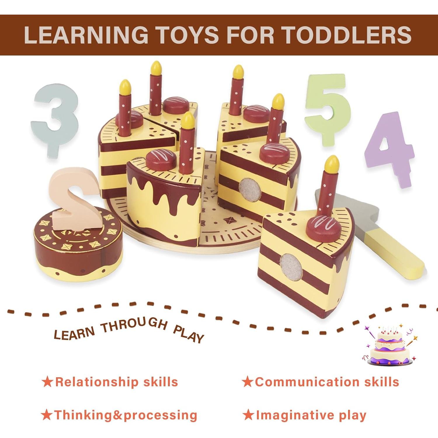 Pastel de Cumpleaños de Madera WoodenEdu para Niños 1-4 Años