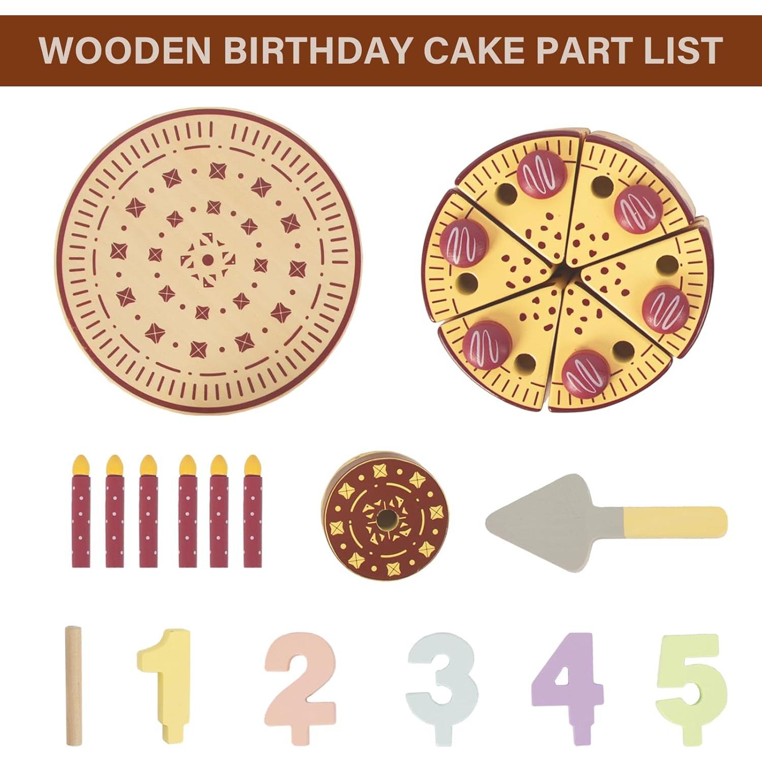 Pastel de Cumpleaños de Madera WoodenEdu para Niños 1-4 Años