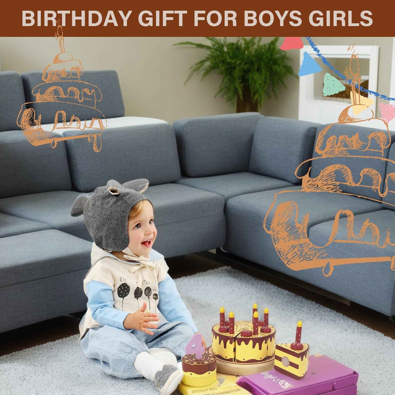 Pastel de Cumpleaños de Madera WoodenEdu para Niños 1-4 Años