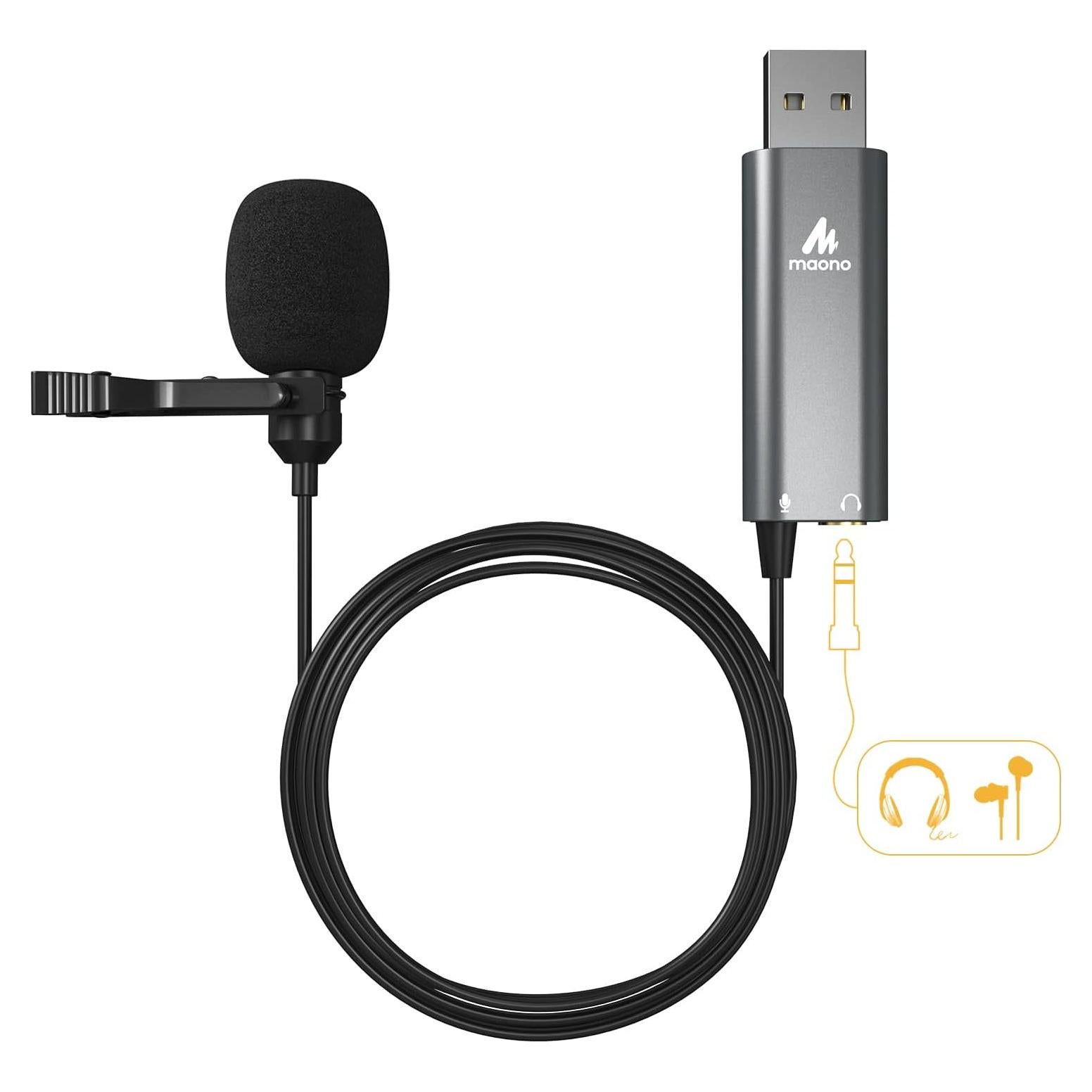 Micrófono Lavalier USB MAONO UL20 con Monitoreo en Tiempo Real