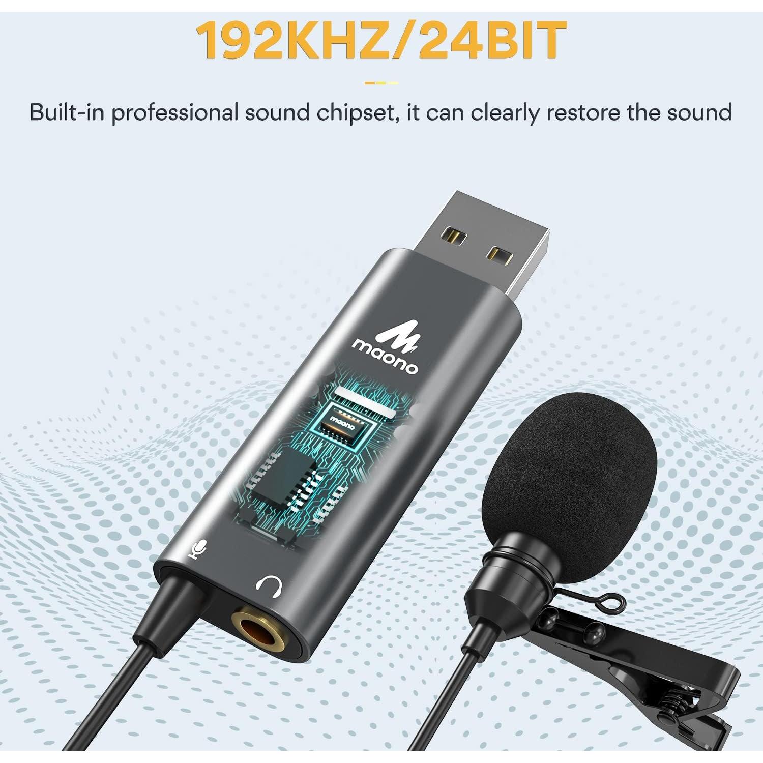 Micrófono Lavalier USB MAONO UL20 con Monitoreo en Tiempo Real