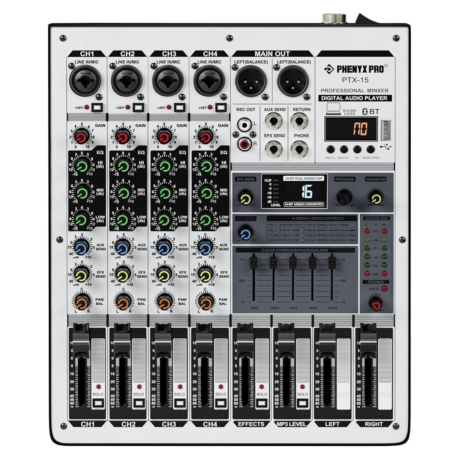 Mezclador de Audio Phenyx Pro PTX-15, 4 Canales, USB