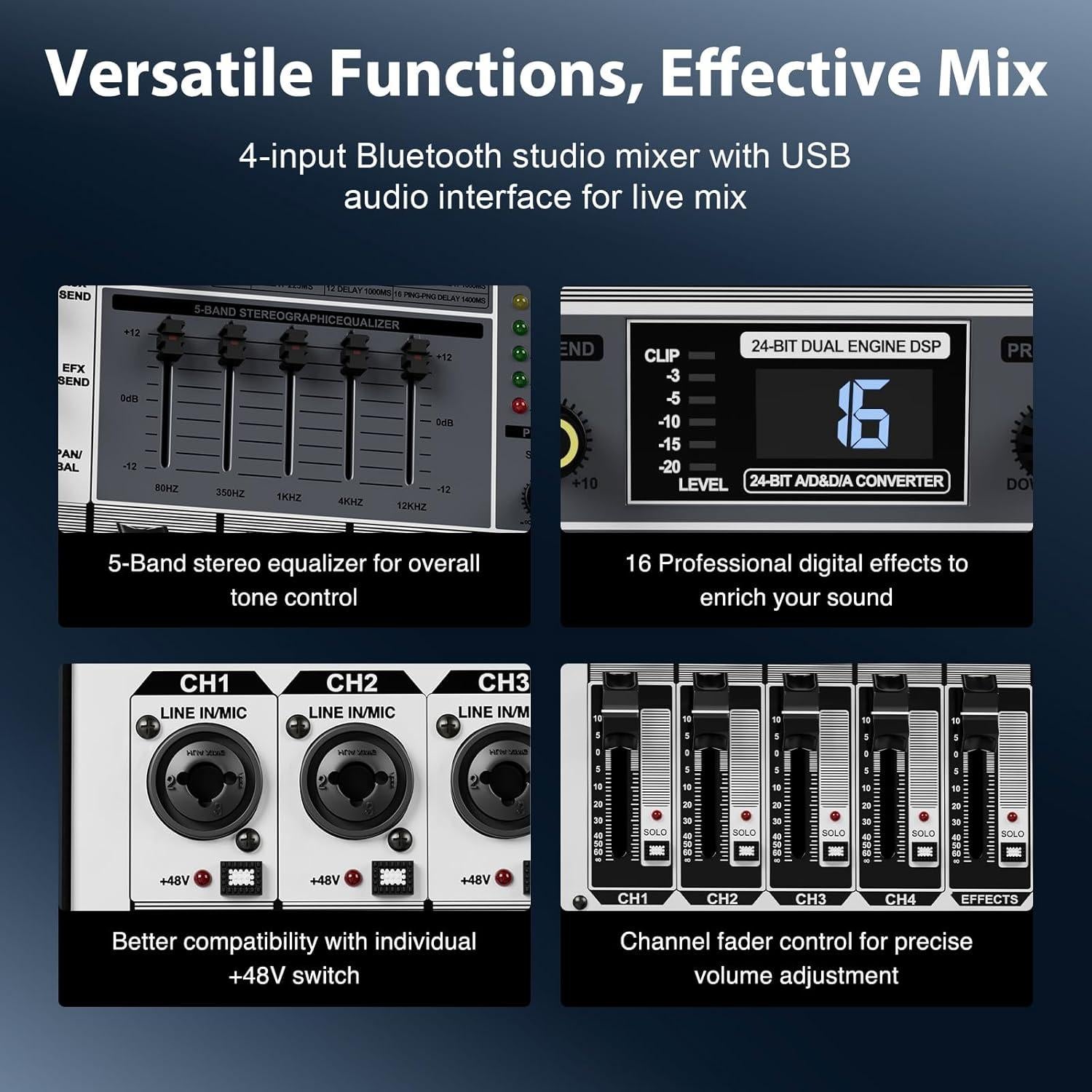 Mezclador de Audio Phenyx Pro PTX-15, 4 Canales, USB