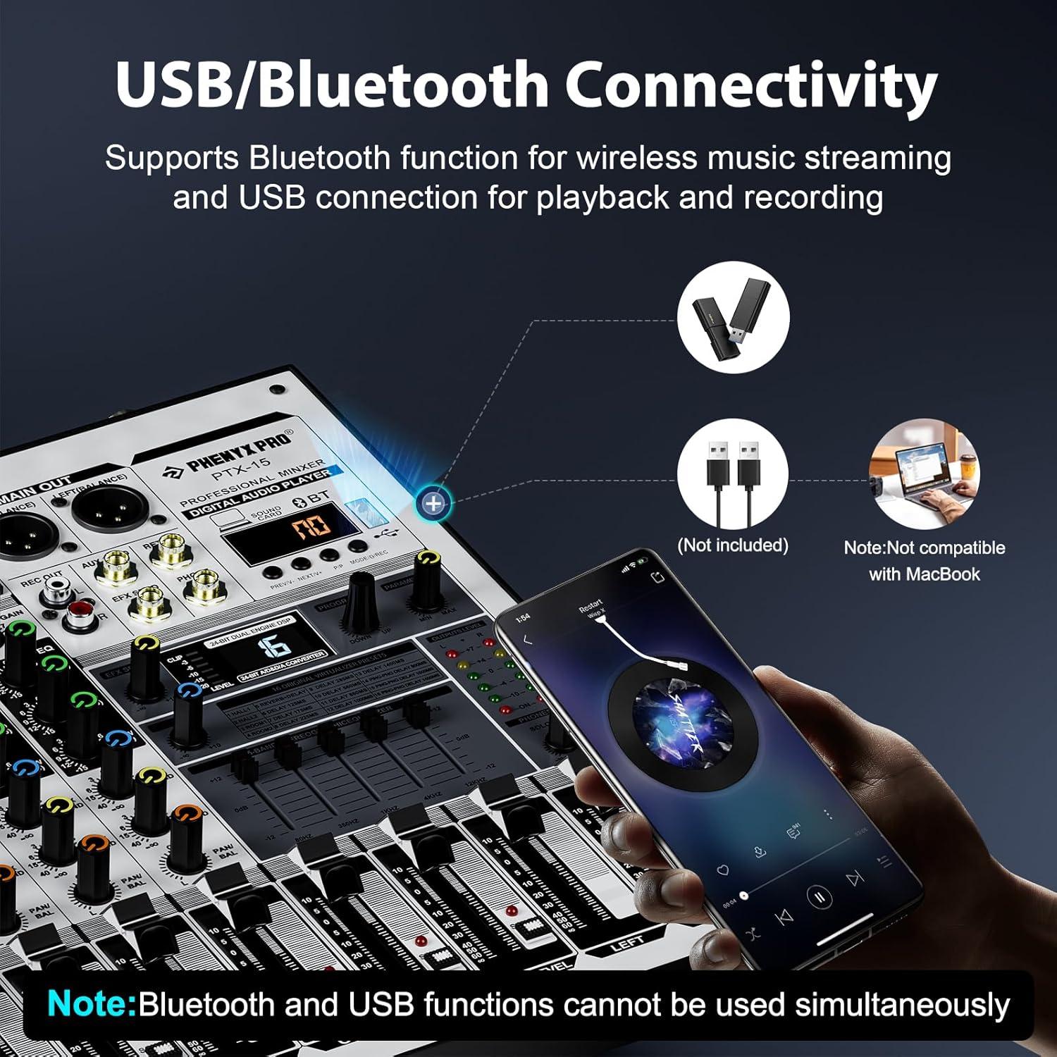 Mezclador de Audio Phenyx Pro PTX-15, 4 Canales, USB