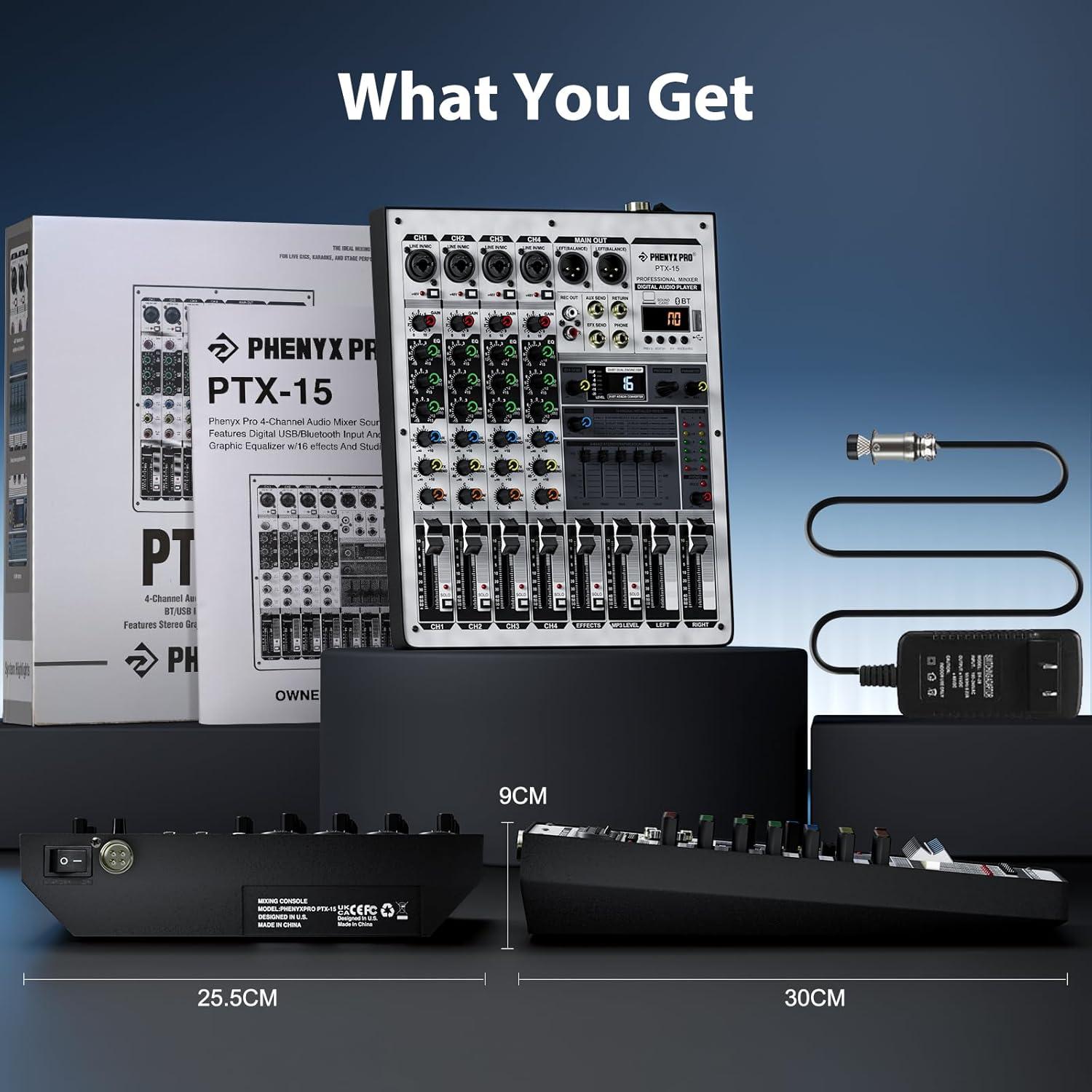 Mezclador de Audio Phenyx Pro PTX-15, 4 Canales, USB