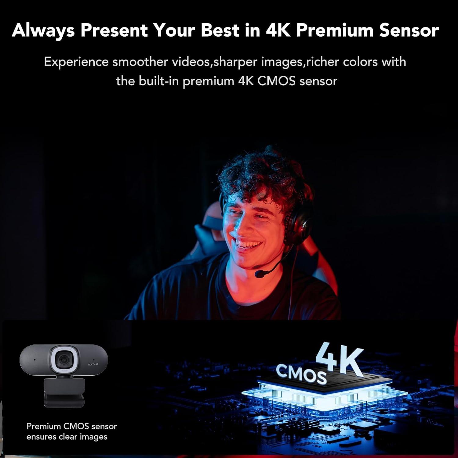 Cámara Web NUROUM V32AFL 4K con Luz y Autofoco AI