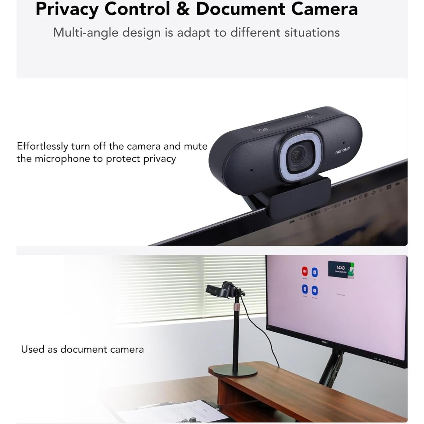 Cámara Web NUROUM V32AFL 4K con Luz y Autofoco AI