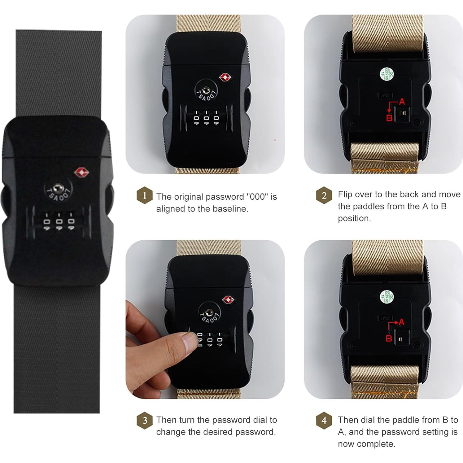 Correas de Equipaje Veki con Candado TSA - Negro