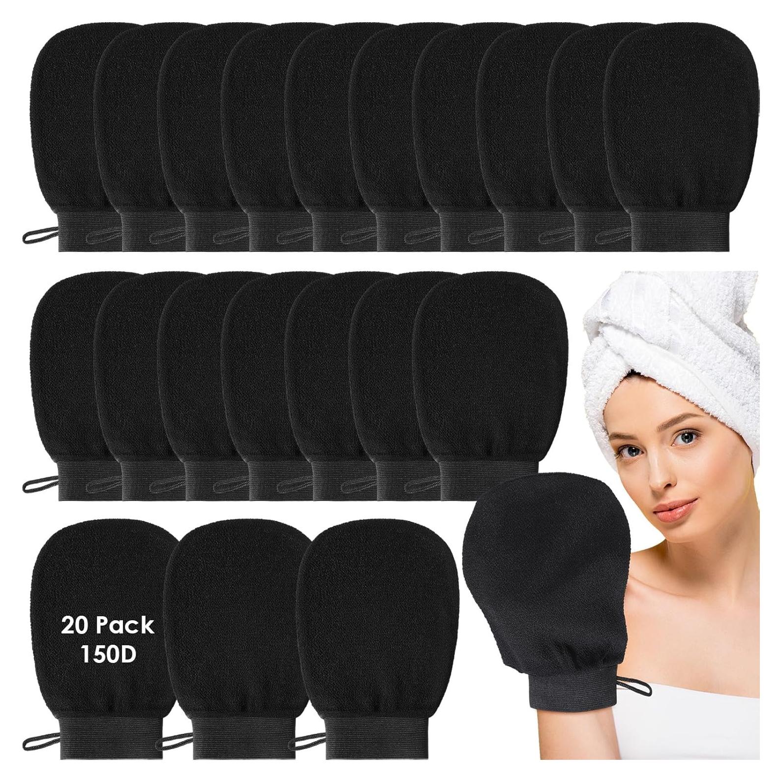 20 Guantes Exfoliantes FoldTier de Fibra Viscosa Negro 14x22cm