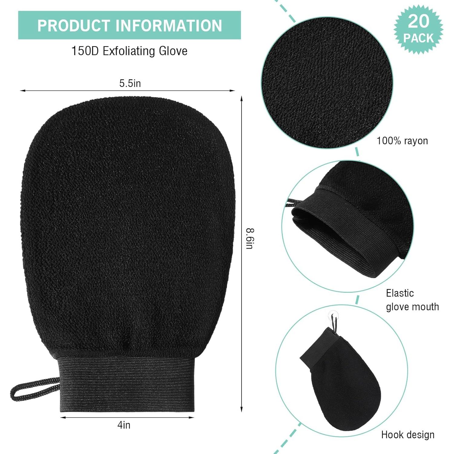 20 Guantes Exfoliantes FoldTier de Fibra Viscosa Negro 14x22cm